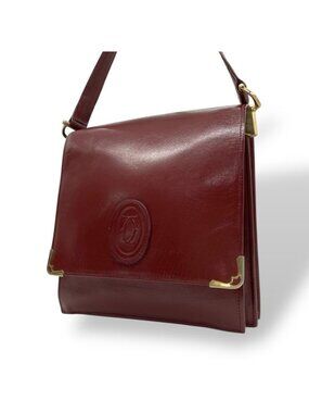 Cartier Must Line Shoulder Bag Leather Gold Crossbody Acceptable Flap Vintage